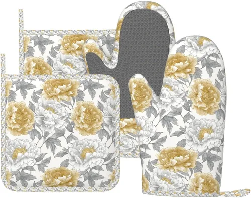 Miniatura 20 de Manoplas de horno y agarradores de ollas de mármol blanco y oro de silicona, accesorios de cocina de 4 piezas, guantes largos resistentes al calor