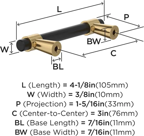 Miniatura 4 de Amerock BP37385FBCZ Tirador de gabinete negro mate/bronce champán Manija de gabinete de 3 pulgadas (76 mm) de centro a centro Mergence