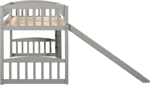 Miniatura 6 de Harper & Bright Designs Cama alta baja con tobogán, cama individual tipo loft para niños con barandilla de seguridad y escaleras, marco de cama
