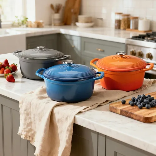Miniatura 7 de Overmont - Horno holandés de hierro fundido esmaltado, de 5.5 QT, con tapa, libro de cocina (idioma español no garantizado) y agarraderas de Calabaza