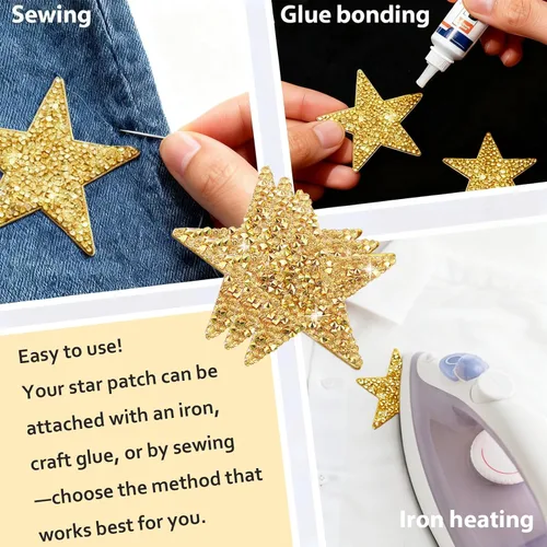 Miniatura 4 de 20 parches de tela adhesiva plateada con brillantina para planchar con estrellas, apliques vintage de lentejuelas con diamantes de imitación