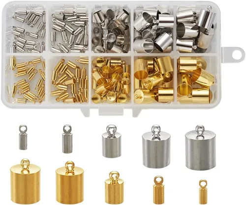 Pandahall - 170 piezas de terminadores de latón con extremo de tubo de latón platino y dorado para fabricación de pulseras de borlas y joyas