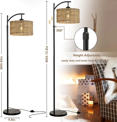 Miniatura 4 de Lámpara de pie de arco para sala de estar con control remoto, lámparas de pie bohemias de granja con 3 temperaturas de color, lámpara de pie rústica