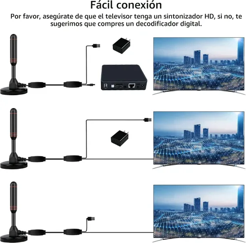 Miniatura 6 de Antena de TV para interiores con 2 potenciadores de señal y cable de 32 pies - Antena digital para Smart TV, base magnética, compatible con 4K 1080p