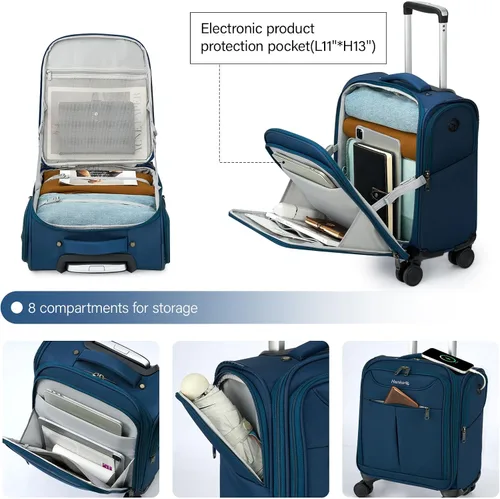 Miniatura 15 de Hanke Equipaje de mano para debajo del asiento con ruedas, maleta pequeña ligera aprobada por aerolíneas de 16 pulgadas, bolsa de viaje