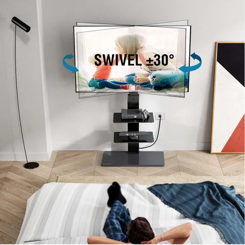 Miniatura 2 de FITUEYES Soporte de TV de suelo para TV de 32 a 75 pulgadas con toma de corriente, soporte de TV alto para dormitorio, sala de estar con base