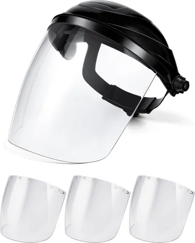 Tellegloww 4 protectores faciales de seguridad para moler y cortar, visera transparente resistente a los impactos, máscara facial completa con casco