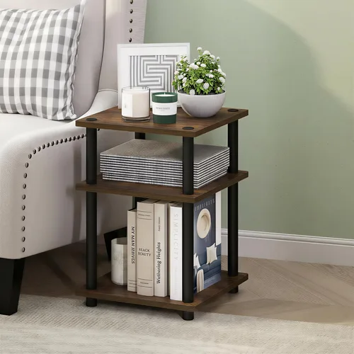 Miniatura 2 de Furinno Turn-N-Tube - Mesa auxiliar cuadrada moderna de 3 niveles, estantes abiertos sin herramientas, mesita de noche, mesita de noche, mesa