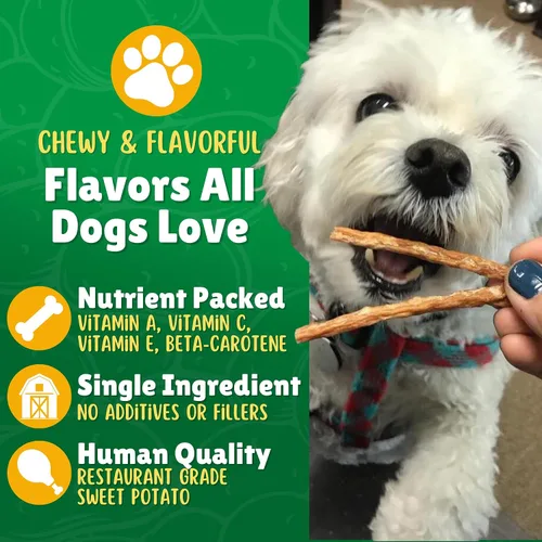 Miniatura 4 de Golosinas para Perros de Tiras de Batata de 7 oz. – Completamente Naturales, Golosinas Vegetales Masticables para Perros Pequeños y Medianos