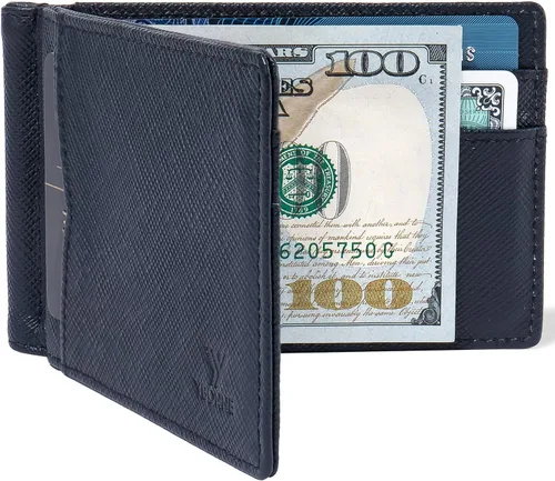 Miniatura 19 de YBONNE - Cartera fina con clip para dinero, de cuero auténtico, bloqueo RFID, minimalista