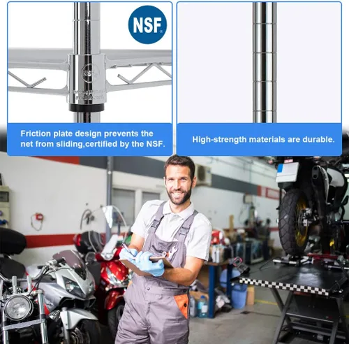 Miniatura 5 de BestOffice Estantería de 5 repisas de alambre para garaje, estante de alambre NSF, estantes de almacenamiento de metal de gran resistencia, altura