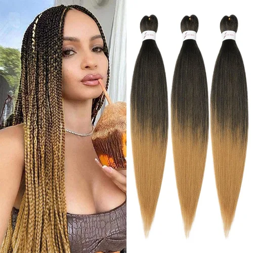 Miniatura 69 de Ubeleco 8 paquetes de cabello trenzado preestirado, 48 pulgadas, cabello trenzado ombré, textura Yaki suave, profesional, sin picazón, ajuste