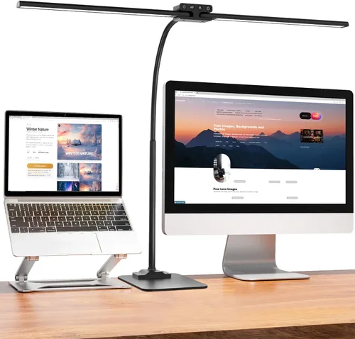 Miniatura 11 de EppieBasic Lámpara de escritorio LED, luz de escritorio de doble cabezal de 24 W, lámpara de mesa de trabajo de abrazadera de arquitecto, lámparas