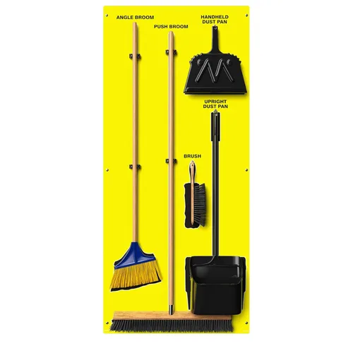 Clean & Sweep 5S - Soporte para escoba de montaje en pared, tablero de 68 x 30 pulgadas, estación de limpieza 5S, con escoba y recogedor incluido,