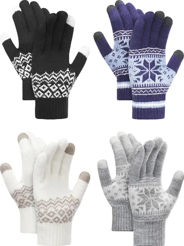 4 pares de guantes para pantalla táctil, guantes cálidos de invierno, guantes de punto gruesos para mujeres y adultos