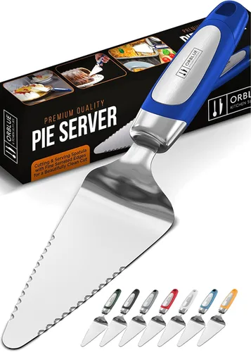 Miniatura 9 de Orblue Servidor para tartas, herramienta esencial de cocina, dentada en ambos lados, ideal para chef diestro o zurdo, cubiertos de acero inoxidable