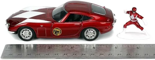 Miniatura 3 de Jada Toys Power Rangers 1:32 1967 Toyota 2000 GT - Coche fundido a presión y figura de 1.65 pulgadas Red Rangers, juguetes para K a partir de 8 años
