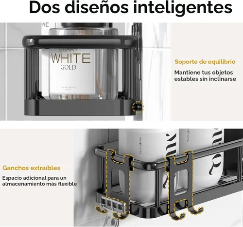 Miniatura 6 de YASONIC Organizador de ducha con adhesivo, 100% a prueba de óxido con soporte para jabón, paquete de 6 estantes de ducha de gran capacidad