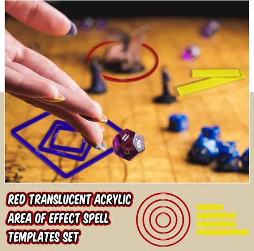 Miniatura 7 de Sintuff Juego de 15 marcadores de hechizos AOE para daños y efectos de hechizos de acrílico translúcido, incluye 5 cubos, 4 círculos, 2 conos, 4