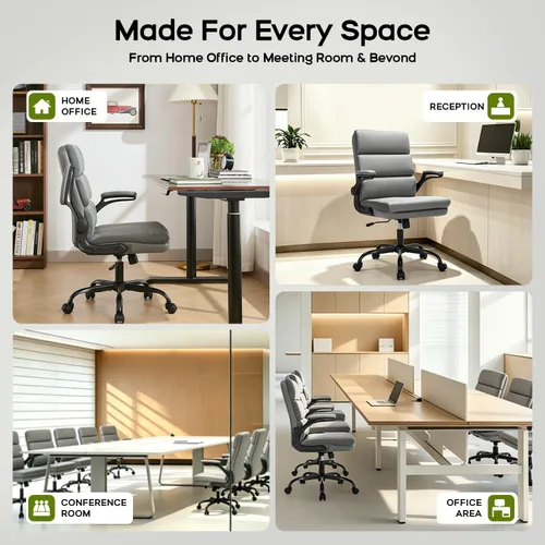 Miniatura 3 de Silla de oficina ajustable con respaldo medio ejecutivo, silla de escritorio cómoda de piel regenerada con soporte lumbar ergonómico, silla de Gris