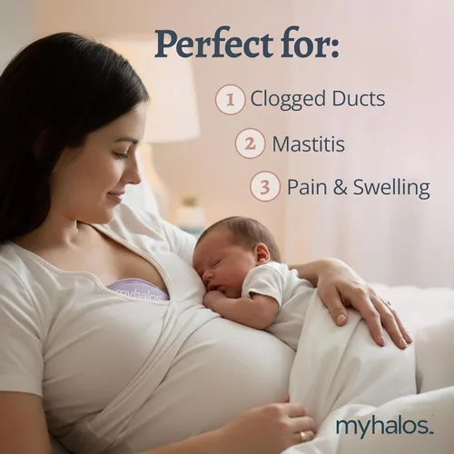 Miniatura 4 de MyHalos® Almohadillas de terapia mamaria para lactancia materna – 2 almohadillas reutilizables de compresión caliente y fría, esenciales