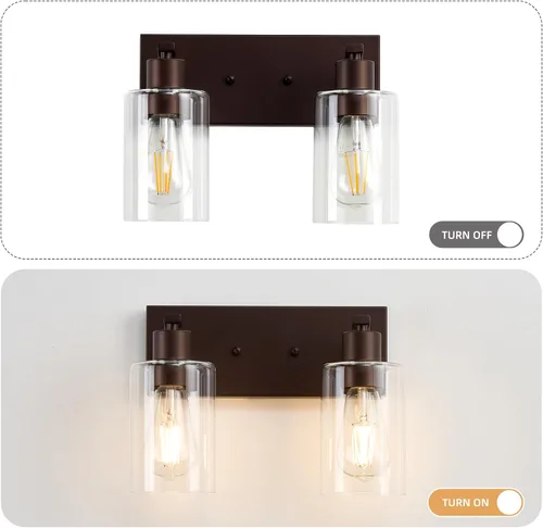 Miniatura 2 de 2 Luces de Iluminación para Baño, Accesorios de Iluminación de Tocador en Bronce Cepillado con Soporte de Vidrio Transparente de 33cm, Lámparas