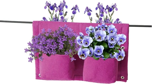 Miniatura 4 de VegTrug Jardinera de fieltro para balcón/riel, 4 bolsillos, color negro x3 Balcony rail planter, 4 pocket design, railing herb garden, flowers and