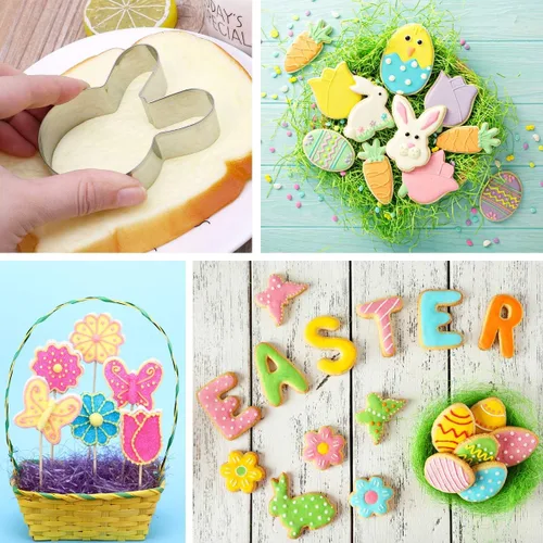 Miniatura 5 de Cortadores de galletas de Pascua, 5 piezas de pollo, zanahoria, huevo, conejo, conejo, formas de conejo, cortadores de galletas de metal