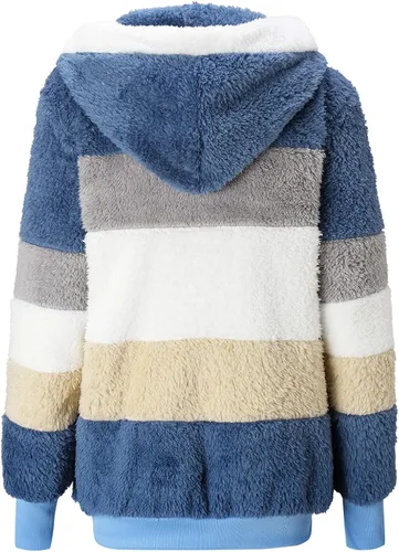 Miniatura 4 de SNKSDGM Chamarras de invierno para mujer, con cremallera completa, forro polar de piel sintética de oveja, Azul