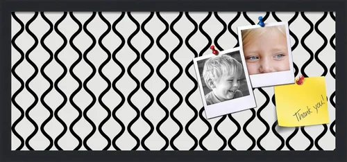 Miniatura 37 de PinPix Tablero de anuncios de corcho de 13 x 13 pulgadas. Este tablero decorativo enmarcado viene con diseño de ondas en blanco y negro y un marco