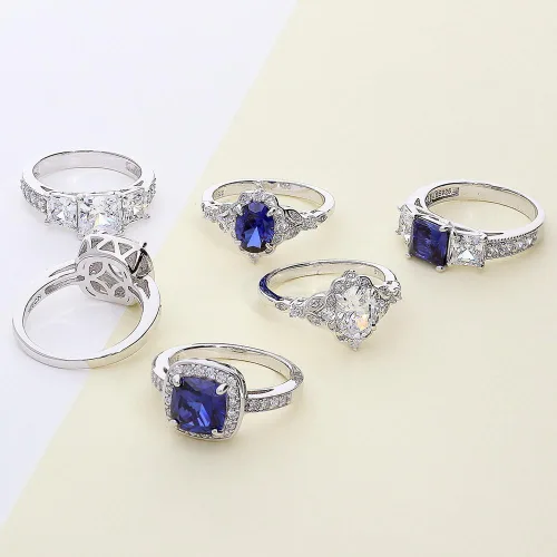 Miniatura 9 de BERRICLE Sterling Silver 3-Stone Wedding Engagement Promise Rings for Her, Stackable Band Ring Set for Women, Cubic Zirconia CZ - Sapphire-Blue