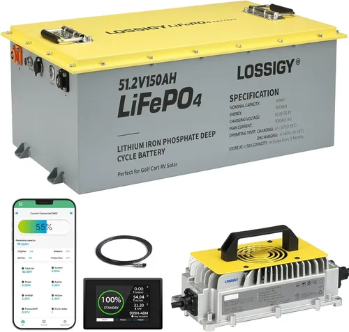 Miniatura 7 de LOSSIGY Batería de litio para carrito de golf de 48 V con cargador y monitor de litio de 18 A, kit de conversión de batería de 48 voltios, Bluetooth