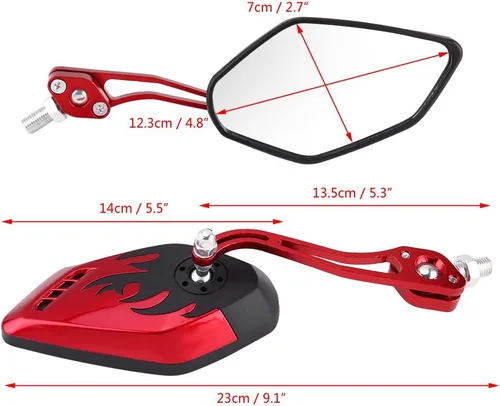 Miniatura 4 de 1 par 0.315 in 0.394 in universal motocicleta retrovisor espejos scooter aluminio llama patrón espejo vista lateral (rojo)