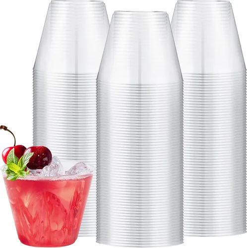 Miniatura 28 de Gejoy Tazas de plástico con borde en espiral de 9 onzas desechables, tazas de vino de plástico elegantes y transparentes, elegantes jarras de Oro