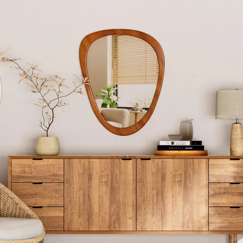 Miniatura 15 de Espejo de pared irregular de 22.5" x 17.5", espejo con marco de madera negra, espejo de pared asimétrico para sala de estar, dormitorio, baño