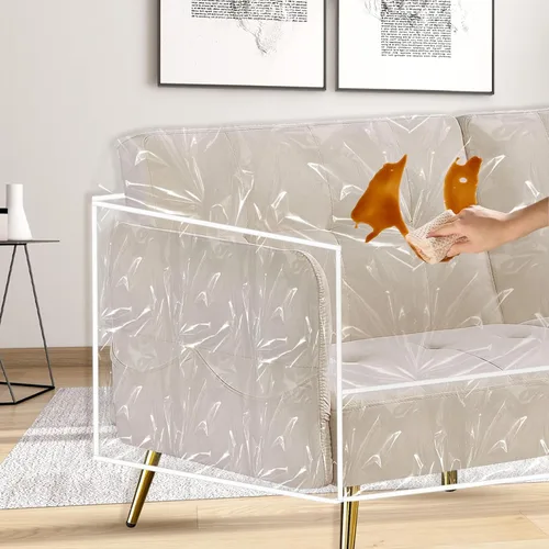 Miniatura 5 de Funda de sofá de plástico transparente, impermeable, gruesa, protectora para mascotas, funda de sofá de vinilo resistente contra garras de gatos