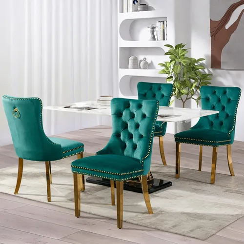 Miniatura 138 de SoarFlash Juego de 2 sillas de comedor de tela de lino, sillas de comedor tapizadas con ribete de cabeza de clavo y patas de madera de color claro