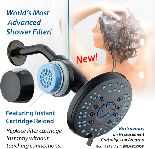 Miniatura 4 de AquaCare Skin & Hair - El filtro de ducha más avanzado del mundo para cabezales de ducha fijos o de mano con modos de filtración de Negro mate