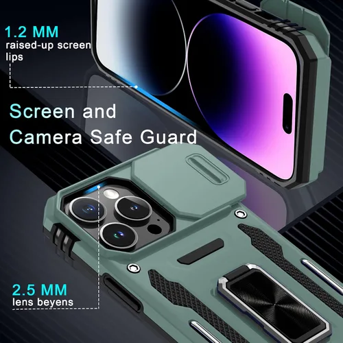 Miniatura 64 de DEERLAMN Funda para iPhone Xs Max con funda deslizante para cámara + protector de pantalla, soporte giratorio de anillo de grado militar a prueba