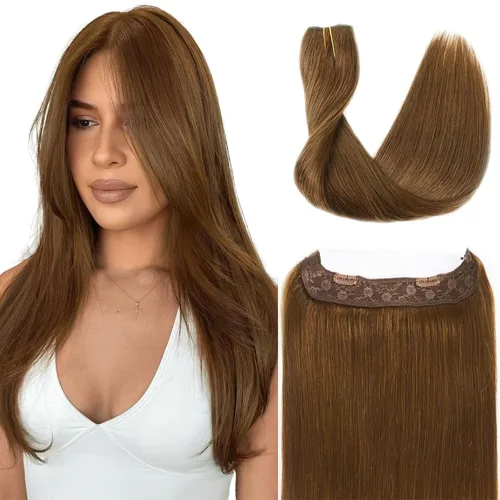 Miniatura 19 de Tinashe Extensiones de cabello humano real con alambre, lacio, 12 pulgadas, 2.47 onzas, rubio claro, con reflejos rubio dorado, extensiones