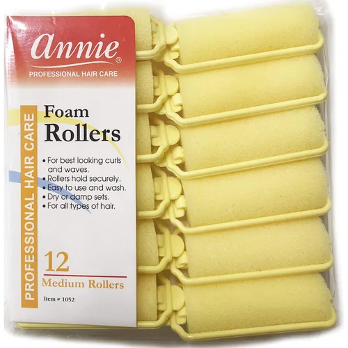 Miniatura 2 de Annie Rodillos de espuma de 7/8 pulgadas, medianos, 12 rizadores de esponja suave amarilla para rizos sin calor, no necesitan alfileres ni clips