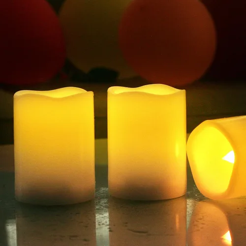 Miniatura 44 de 4 velas LED escalonadas sin flama, de pilas, impermeables, para exteriores, con temporizador, luz nocturna parpadeante de resina plástica, para Cera.