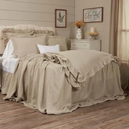 Miniatura 3 de Piper Classics Provincial Linen - Colcha con volantes beige natural, 56 pulgadas de ancho x 78 pulgadas de largo, falda con volantes en 3 lados