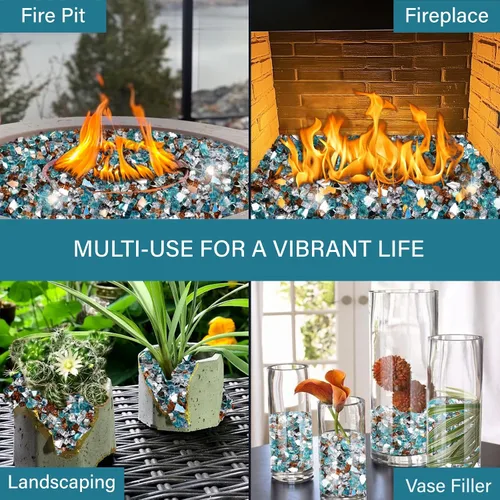 Miniatura 115 de NUPICK Vidrio de Fuego de 5 Libras, Vidrio Brillante para Fogata de 1/2 Pulgada, Roca de Vidrio Templado para Fogata para Propano o Gas Natural