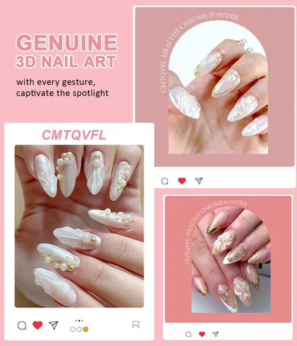 Miniatura 7 de Polvo de uñas de gel 3D 4 en 1 mejorado para uñas de cromo dorado 【NO.1 -100% Efecto 3D】20g No se limpia 3D Escultura de uñas de gel 3D con 2-Oro