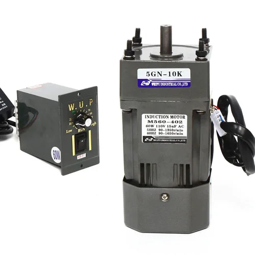 Motor de alto par de CA, motor eléctrico monofásico reversible de 110 V 60 W con controlador ajustable de velocidad variable motor con engranaje