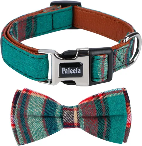Faleela Lindo Collar de Perro Navideño Suave para Niña con Lazo, Collar de Perro con Corbatín para Niño, Collar Ajustable Desmontable para Mascotas