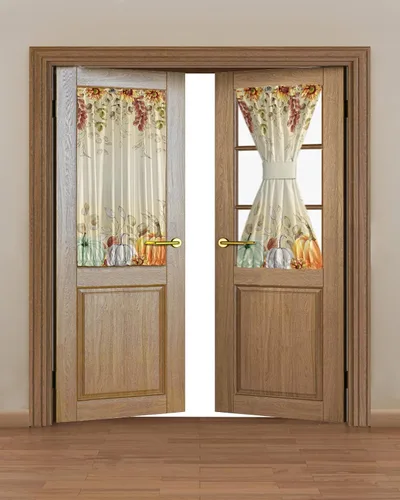 Miniatura 39 de Cortinas de puerta francesa de Navidad para ventana de puerta, panel de cortina con bolsillo para barra con alzapaños para luz lateral delantera
