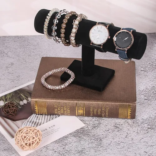 Miniatura 4 de Julysky Soporte de pulsera con barra en T, soporte de exhibición de pulsera para venta, organizador de joyas para mostrar (todo negro, 1 nivel)