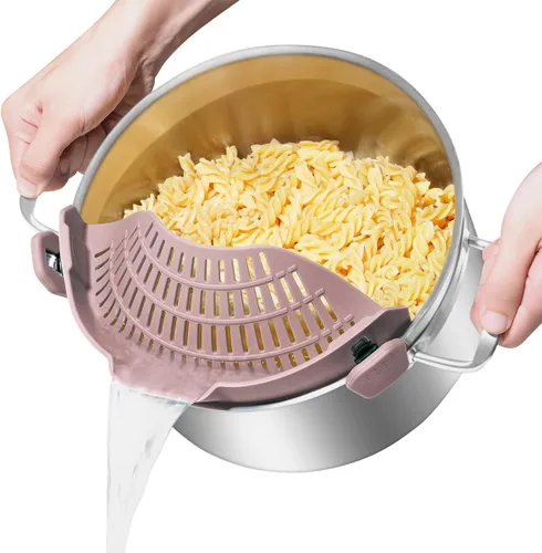 AUOON - Colador grande con clip para todas las ollas y sartenes, colador de silicona de gran tamaño, diseño familiar, colador de pasta, colador de